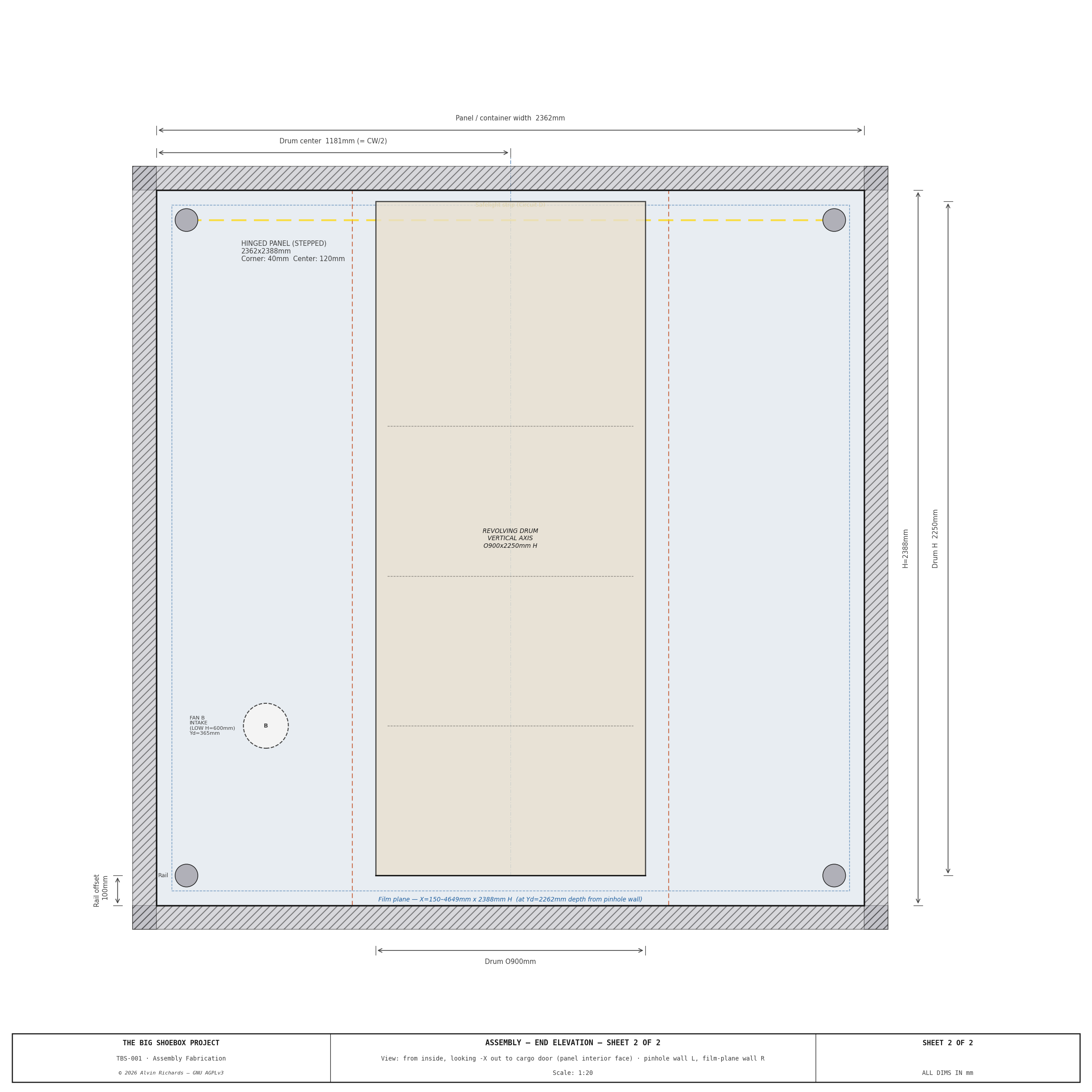 TBS-001 — Assembly Fab Sheet 2: End Elevation, Cargo Door (1:20)