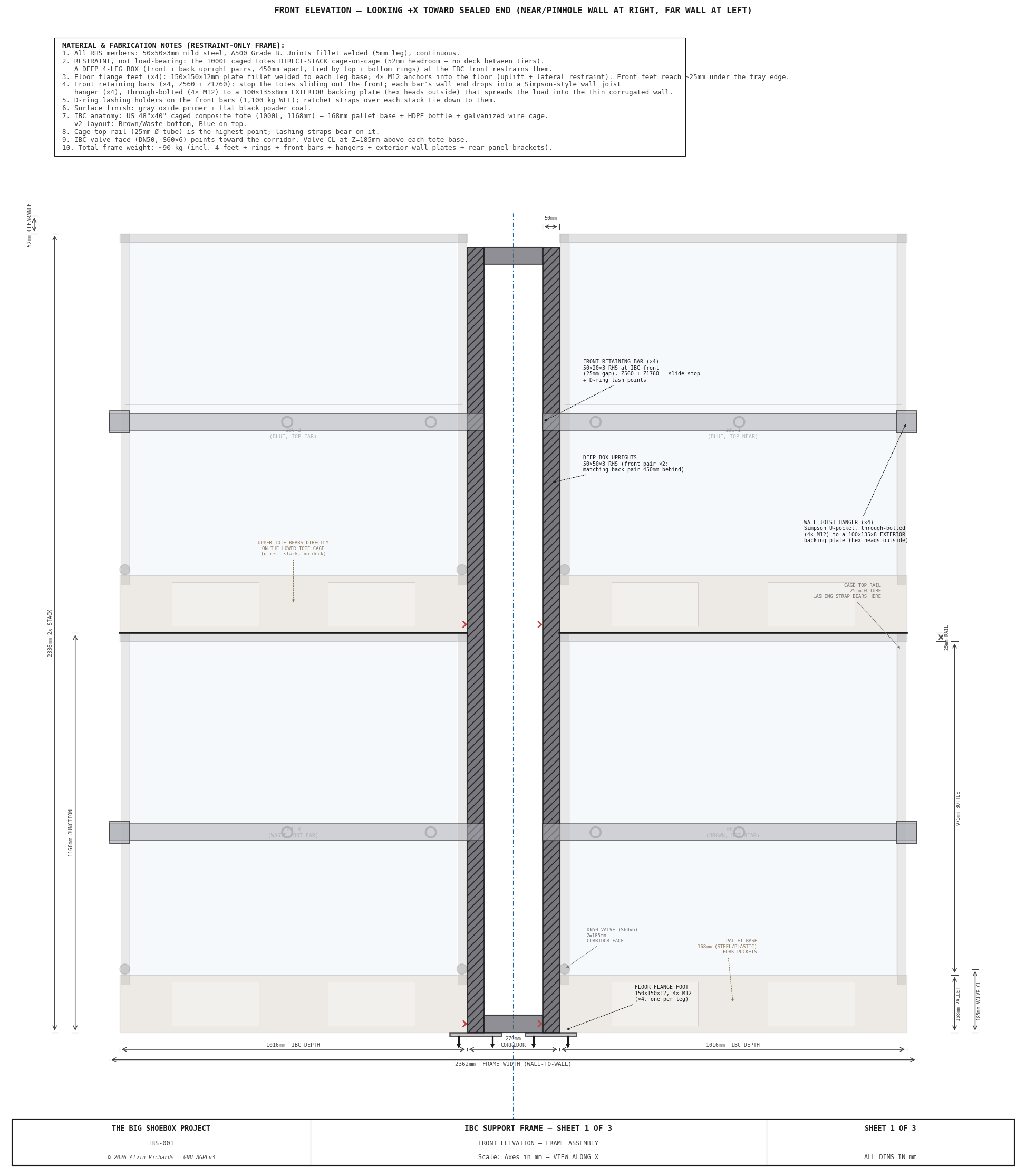 TBS-001 IBC Frame — Sheet 1: Front Elevation