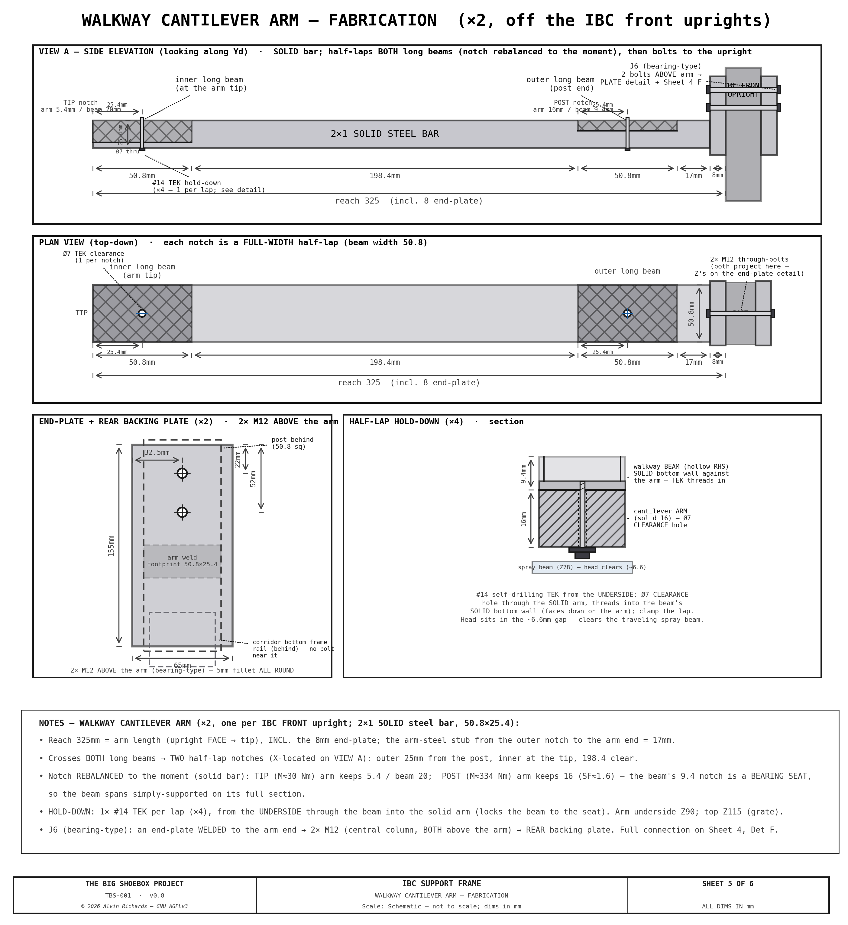 TBS-001 IBC Frame — Sheet 5: Walkway Cantilever Arm Fabrication