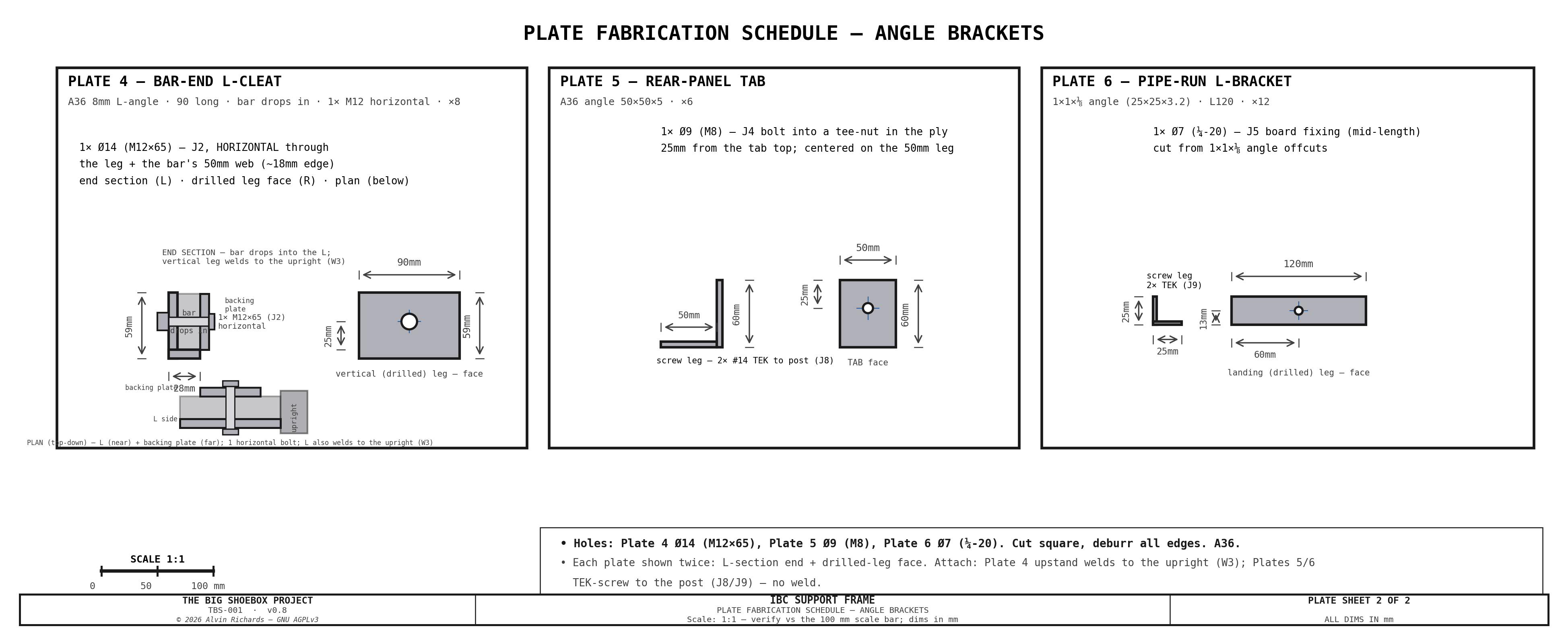 TBS-001 IBC Frame — Plate Schedule Sheet 2