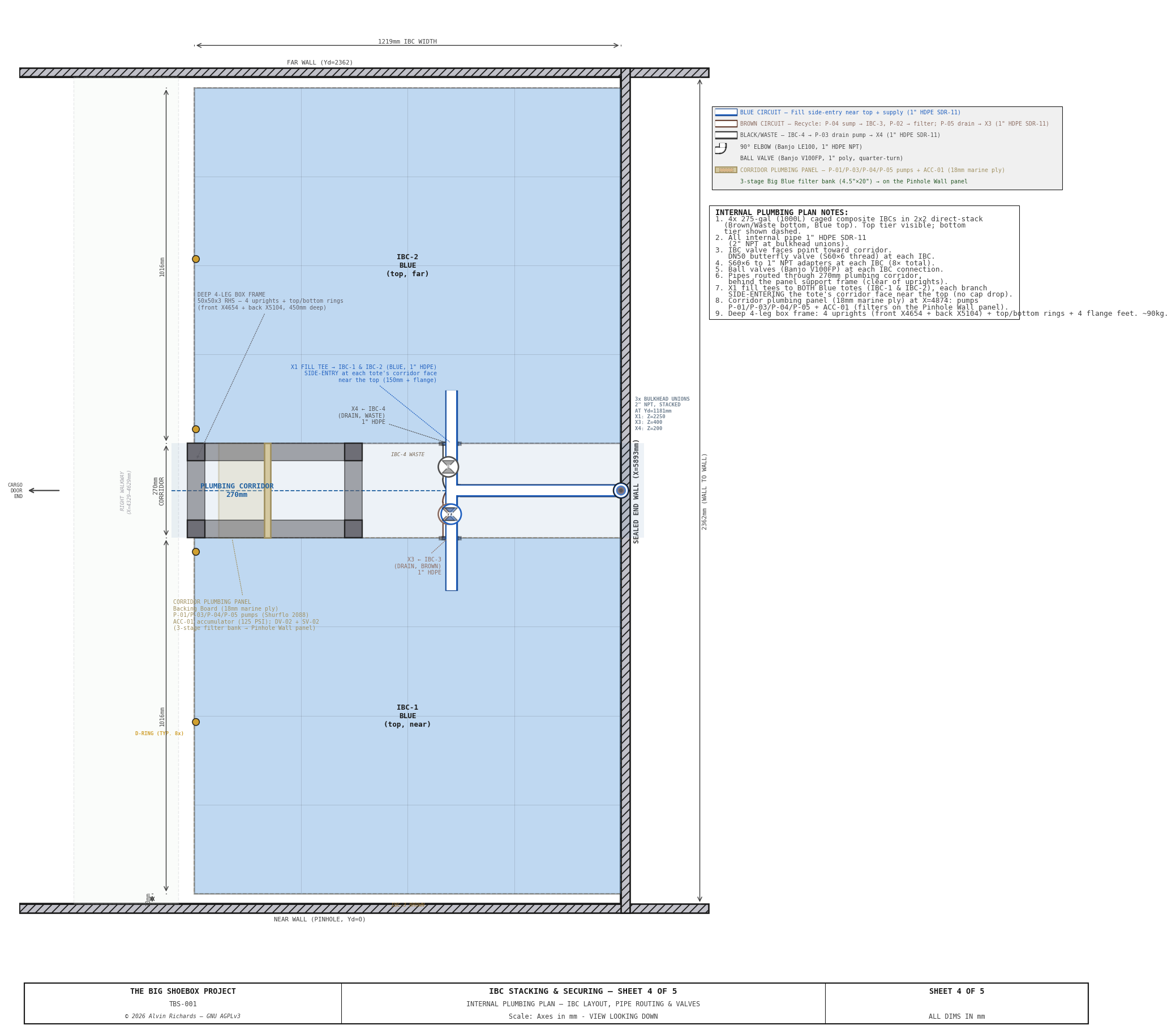 TBS-001 IBC Stacking — Sheet 4: Internal Plumbing Plan View