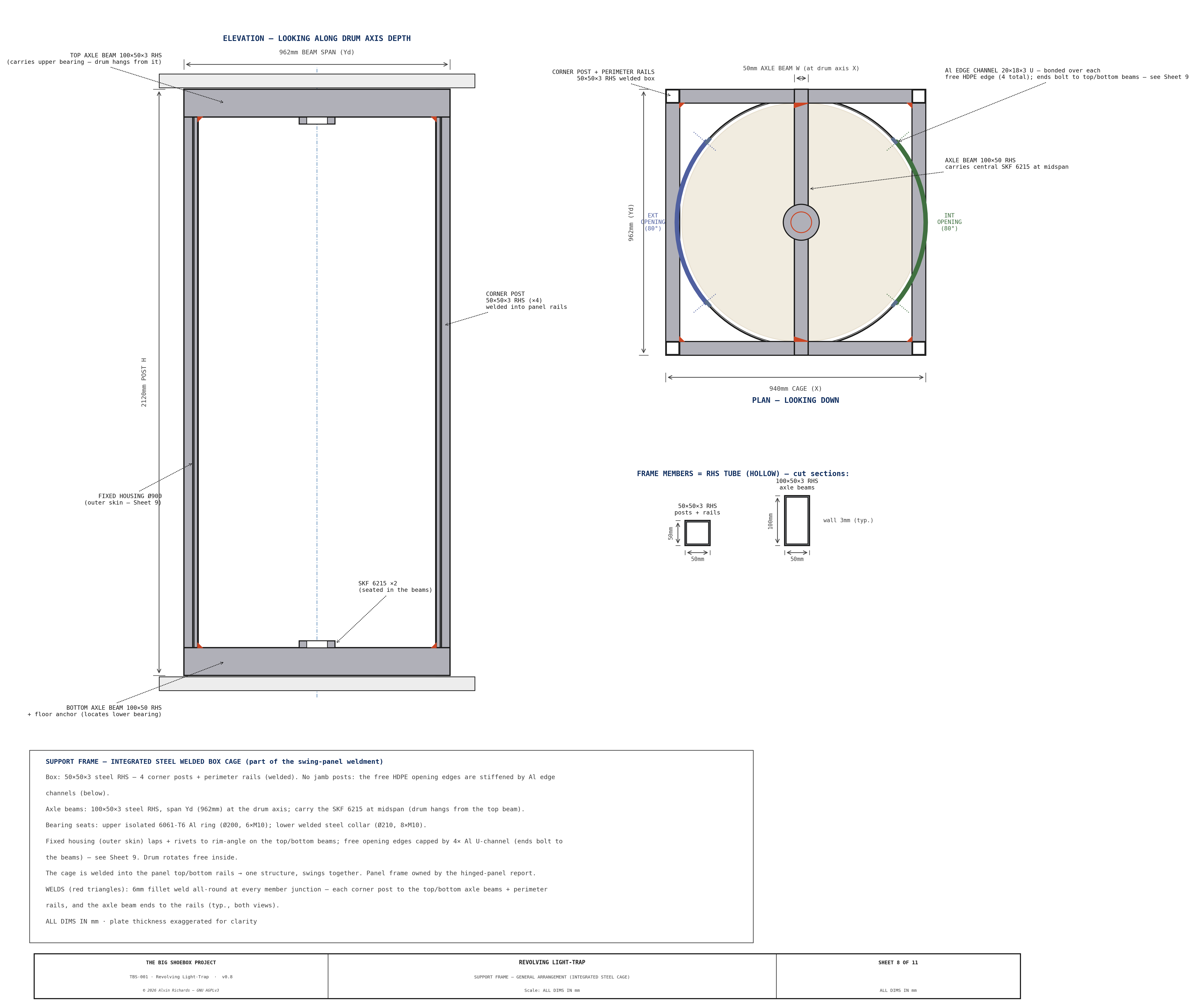 TBS-001 Light-Trap — Sheet 8: Support Frame General Arrangement