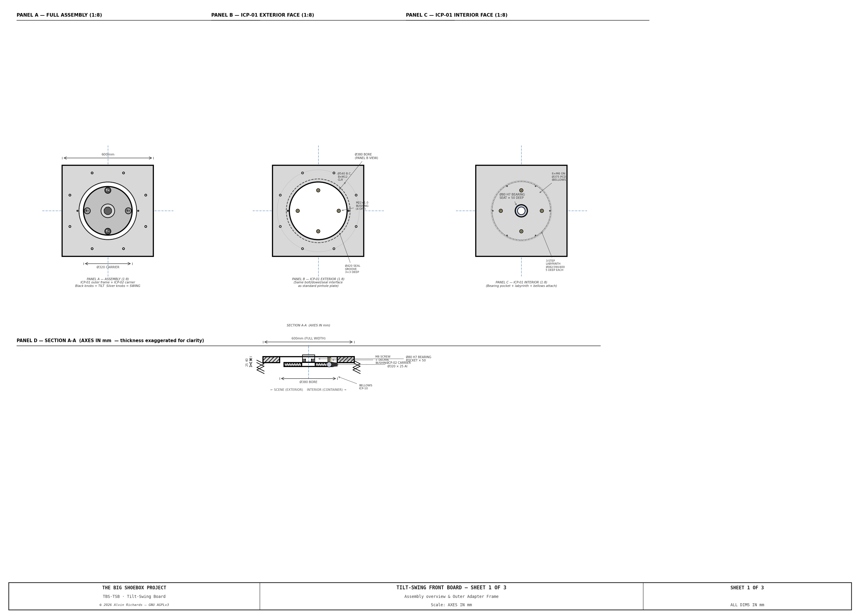 TBS-001 Tilt-Swing Board — Sheet 1: Assembly and Body