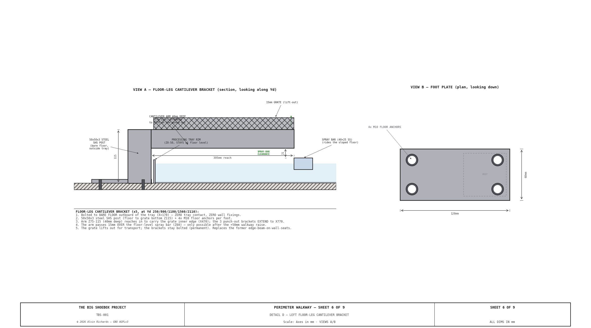 TBS-001 Walkway — Sheet 6: Floor-Leg Cantilever Bracket Detail